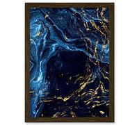 Wee Blue Coo Abstract Dark Blue Gold Water Modern Artwork Framed Wall Art Print A4