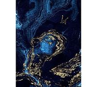 Wee Blue Coo Abstract Dark Blue Gold Waves Art Print Canvas Premium Wall Decor Poster