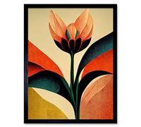 Wee Blue Coo Abstract Flower Art Deco Symmetry Painting Artwork Framed Wall Art Print 9X7 Inch