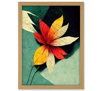 Wee Blue Coo Abstract Flowers Teal Red Yellow Artwork Framed A3 Wall Art Print