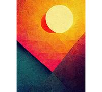 Wee Blue Coo Abstract Geometric Retro Eclipse Moon Sun Yellow Pink Teal Colourful Sunset Art Print Canvas Premium Wall Decor Poster Mural
