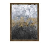 Wee Blue Coo Abstract Grey Gold Watercolour Large Framed Art Print Wall Poster 18x24 inch