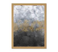 Wee Blue Coo Abstract Grey Gold Watercolour Large Framed Art Print Wall Poster 18x24 inch