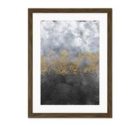 Wee Blue Coo Abstract Grey Gold Watercolour Large Framed Art Print Wall Poster 18x24 inch