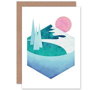 Wee Blue Coo Abstract Minimalist Mountains Lake Sunset Blank Greetings Art Card