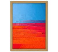 Wee Blue Coo Abstract Minimalist Steps Painting Blue Purple Pink Orange Red Artwork Framed A3 Wall Art Print