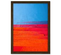 Wee Blue Coo Abstract Minimalist Steps Painting Blue Purple Pink Orange Red Artwork Framed A3 Wall Art Print