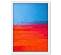 Wee Blue Coo Abstract Minimalist Steps Painting Blue Purple Pink Orange Red Artwork Framed Wall Art Print A4