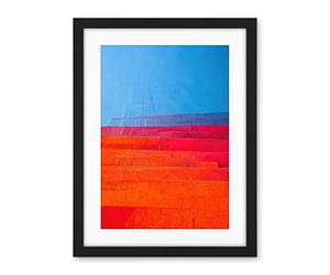 Wee Blue Coo Abstract Minimalist Steps Painting Blue Purple Pink Orange Red Artwork Framed Wall Art Print 18X24 Inch