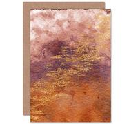 Wee Blue Coo Abstract Orange Purple Gold Watercolour Greeting Card With Envelope Inside Premium Quality