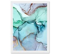 Wee Blue Coo Abstract Paint Cool Colours Pastel Green Blue Purple Water Effect Artwork Framed Wall Art Print A4