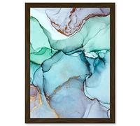 Wee Blue Coo Abstract Paint Cool Colours Pastel Green Blue Purple Water Effect Artwork Framed Wall Art Print A4