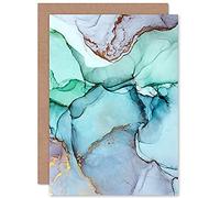 Wee Blue Coo Abstract Paint With Cool Colours Greeting Card With Envelope Inside Premium Quality