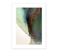 Wee Blue Coo Abstract Paint With Gold Green Art Print Canvas Premium Wall Decor Poster