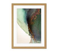 Wee Blue Coo Abstract Paint With Gold Green Large Framed Art Print Wall Poster 18x24 inch