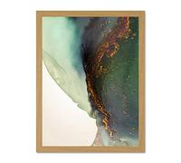 Wee Blue Coo Abstract Paint With Gold Green Large Framed Art Print Wall Poster 18x24 inch