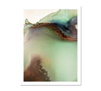 Wee Blue Coo Abstract Paint With Green Gold Large Framed Art Print Wall Poster 18x24 inch
