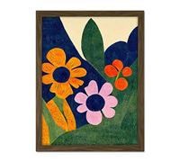 Wee Blue Coo Abstract Painting Bright Matisse Style Flowers Mustard Navy Lilac Orange Artwork Framed Wall Art Print 18X24 Inch