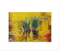 Wee Blue Coo Abstract Painting Nature Landscape Reed Reflection Pond Wall Art Print