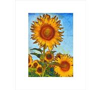 Wee Blue Coo Abstract Painting Sun Flower Plant Nature Cool Wall Art Print
