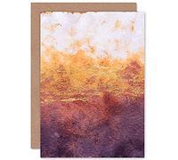 Wee Blue Coo Abstract Purple Yellow Gold Watercolour Greeting Card With Envelope Inside Premium Quality