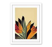 Wee Blue Coo Abstract Retro Art Nouveau Flowers In Bloom Black Gold Artwork Framed Wall Art Print 18X24 Inch
