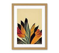 Wee Blue Coo Abstract Retro Art Nouveau Flowers In Bloom Black Gold Artwork Framed Wall Art Print 18X24 Inch