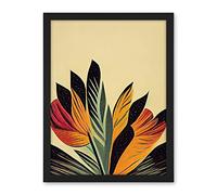 Wee Blue Coo Abstract Retro Art Nouveau Flowers in Bloom Black Gold Artwork Framed Wall Art Print 18X24 Inch