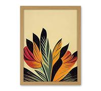 Wee Blue Coo Abstract Retro Art Nouveau Flowers in Bloom Black Gold Artwork Framed Wall Art Print 18X24 Inch