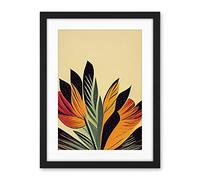 Wee Blue Coo Abstract Retro Art Nouveau Flowers In Bloom Black Gold Artwork Framed Wall Art Print 18X24 Inch