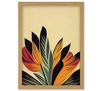 Wee Blue Coo Abstract Retro Art Nouveau Flowers in Bloom Black Gold Artwork Framed Wall Art Print A4