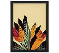 Wee Blue Coo Abstract Retro Art Nouveau Flowers in Bloom Black Gold Artwork Framed Wall Art Print A4