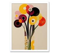 Wee Blue Coo Abstract Retro Spring Summer Flowers Floral Yellow Burgundy Orange Bouquet Vase Art Print Framed Poster Wall Decor 12x16 inch