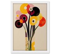 Wee Blue Coo Abstract Retro Spring Summer Flowers Floral Yellow Burgundy Orange Bouquet Vase Artwork Framed A3 Wall Art Print
