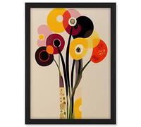 Wee Blue Coo Abstract Retro Spring Summer Flowers Floral Yellow Burgundy Orange Bouquet Vase Artwork Framed A3 Wall Art Print