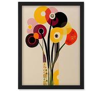 Wee Blue Coo Abstract Retro Spring Summer Flowers Floral Yellow Burgundy Orange Bouquet Vase Artwork Framed Wall Art Print A4