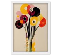 Wee Blue Coo Abstract Retro Spring Summer Flowers Floral Yellow Burgundy Orange Bouquet Vase Artwork Framed Wall Art Print A4
