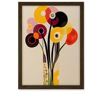 Wee Blue Coo Abstract Retro Spring Summer Flowers Floral Yellow Burgundy Orange Bouquet Vase Artwork Framed A3 Wall Art Print