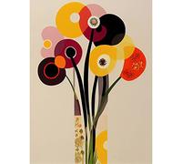 Wee Blue Coo Abstract Retro Spring Summer Flowers Floral Yellow Burgundy Orange Bouquet Vase Unframed Wall Art Print Poster Home Decor Premium