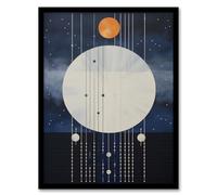 Wee Blue Coo Abstract Solar Eclipse Oil Painting Blue Orange Geometric Planetary Orbits Night Sky Artwork Framed Wall Art Print A4