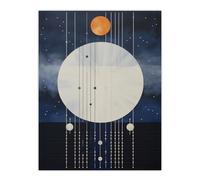 Wee Blue Coo Abstract Solar Eclipse Oil Painting Blue Orange Geometric Planetary Orbits Night Sky Extra Large XL Wall Art Poster Print