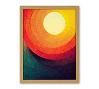 Wee Blue Coo Abstract Sunrise Sunset Sunshine Retro Style Yellow Orange Cream Teal Artwork Framed Wall Art Print 18X24 Inch