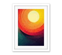 Wee Blue Coo Abstract Sunrise Sunset Sunshine Retro Style Yellow Orange Cream Teal Artwork Framed Wall Art Print 18X24 Inch