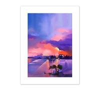 Wee Blue Coo Abstract Sunset on Lake Art Print Canvas Premium Wall Decor Poster