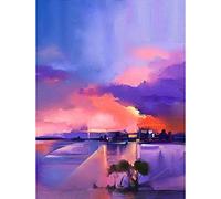 Wee Blue Coo Abstract Sunset On Lake Art Print Poster Wall Decor 12X16 Inch