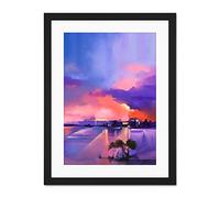 Wee Blue Coo Abstract Sunset on Lake Large Framed Art Print Wall Poster 18x24 inch