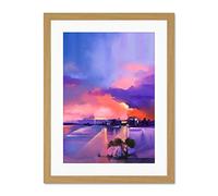 Wee Blue Coo Abstract Sunset on Lake Large Framed Art Print Wall Poster 18x24 inch