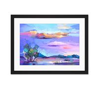 Wee Blue Coo Abstract Sunset on Meadow Large Framed Art Print Wall Poster 18x24 inch