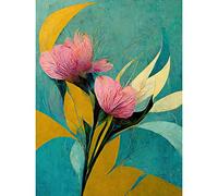 Wee Blue Coo Abstract Teal Pink Mustard Flower Floral Painting Unframed Wall Art Print Poster Home Decor Premium