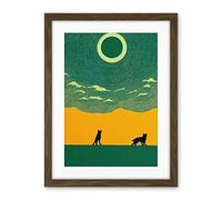 Wee Blue Coo Abstract Wolves Minimalist Surreal Sky Green Yellow Artwork Framed Wall Art Print 18X24 Inch